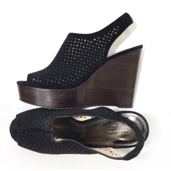 Coach Chasity Black Platform Heel Perforated Mesh Size Women's 6 NEW [jb] - Picture 2 of 15